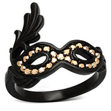 IP Black(Ion Plating) Stainless Steel Ring with Top Grade Crystal  in Metallic Light Gold