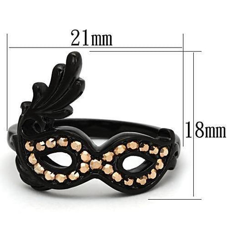 IP Black(Ion Plating) Stainless Steel Ring with Top Grade Crystal  in Metallic Light Gold