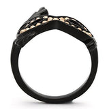 IP Black(Ion Plating) Stainless Steel Ring with Top Grade Crystal  in Metallic Light Gold