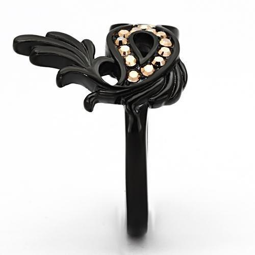 IP Black(Ion Plating) Stainless Steel Ring with Top Grade Crystal  in Metallic Light Gold