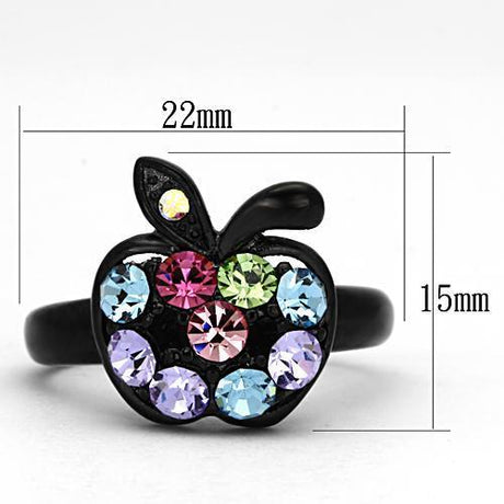 IP Black(Ion Plating) Stainless Steel Ring with Top Grade Crystal  in Multi Color