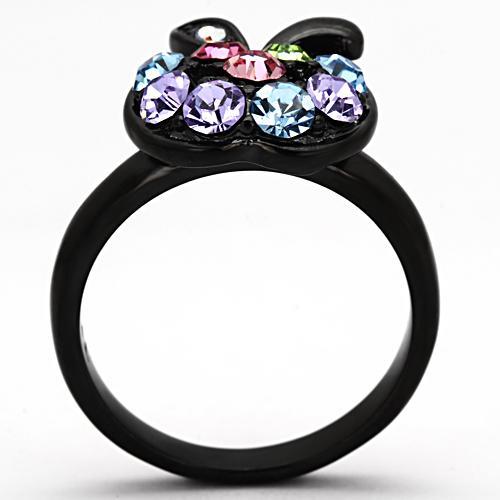 IP Black(Ion Plating) Stainless Steel Ring with Top Grade Crystal  in Multi Color