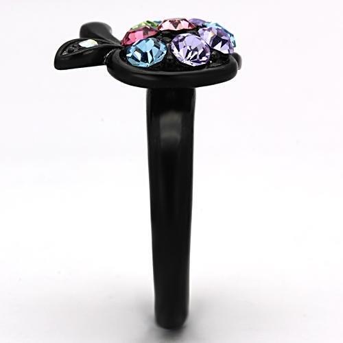 IP Black(Ion Plating) Stainless Steel Ring with Top Grade Crystal  in Multi Color
