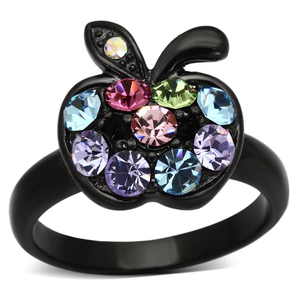 IP Black(Ion Plating) Stainless Steel Ring with Top Grade Crystal  in Multi Color