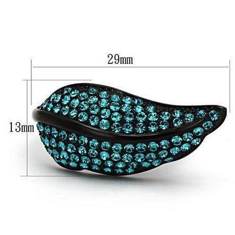 IP Black(Ion Plating) Stainless Steel Ring with Top Grade Crystal  in Blue Zircon