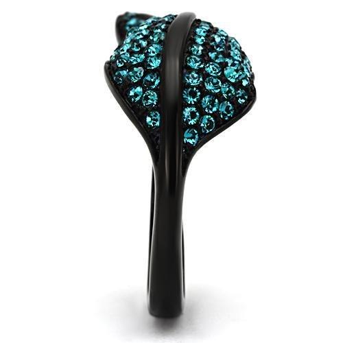 IP Black(Ion Plating) Stainless Steel Ring with Top Grade Crystal  in Blue Zircon