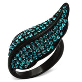 IP Black(Ion Plating) Stainless Steel Ring with Top Grade Crystal  in Blue Zircon