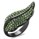 IP Light Black  (IP Gun) Stainless Steel Ring with Top Grade Crystal  in Peridot