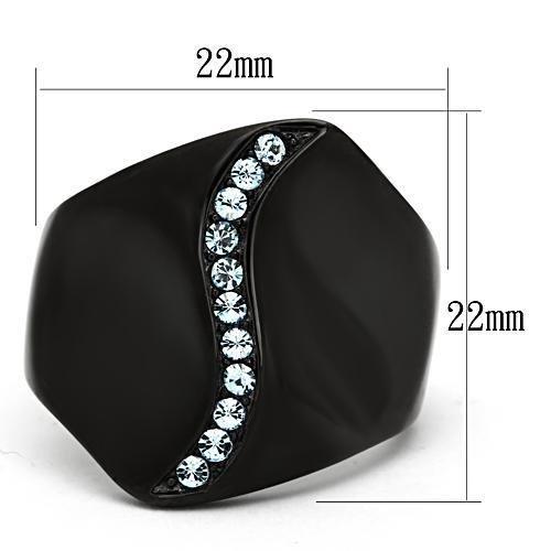 IP Black(Ion Plating) Stainless Steel Ring with Top Grade Crystal  in Sea Blue