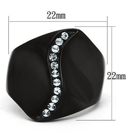 IP Black(Ion Plating) Stainless Steel Ring with Top Grade Crystal  in Sea Blue