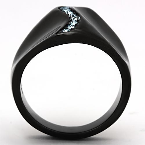 IP Black(Ion Plating) Stainless Steel Ring with Top Grade Crystal  in Sea Blue
