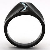 IP Black(Ion Plating) Stainless Steel Ring with Top Grade Crystal  in Sea Blue
