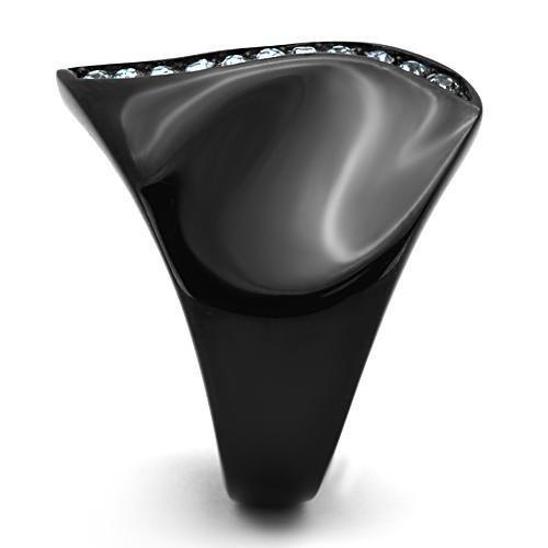 IP Black(Ion Plating) Stainless Steel Ring with Top Grade Crystal  in Sea Blue