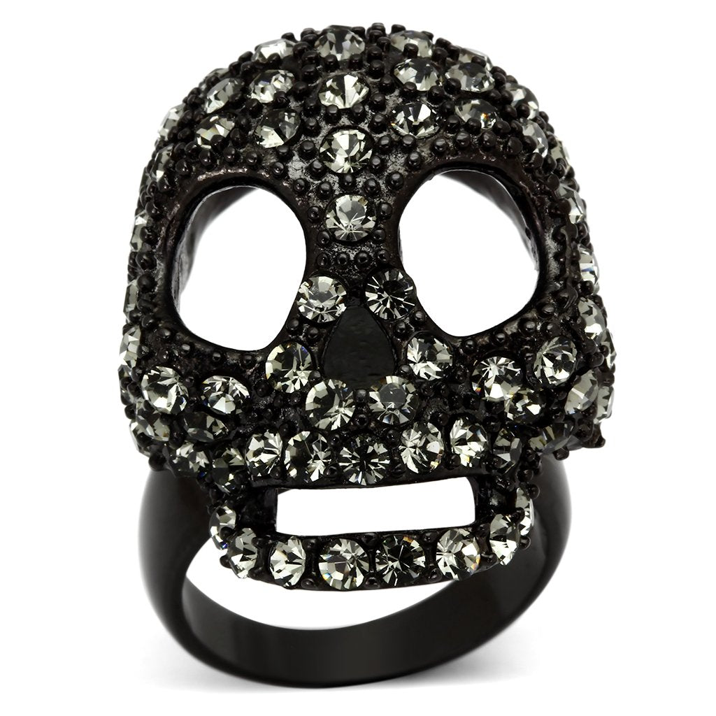 IP Black(Ion Plating) Stainless Steel Ring with Top Grade Crystal  in Black Diamond