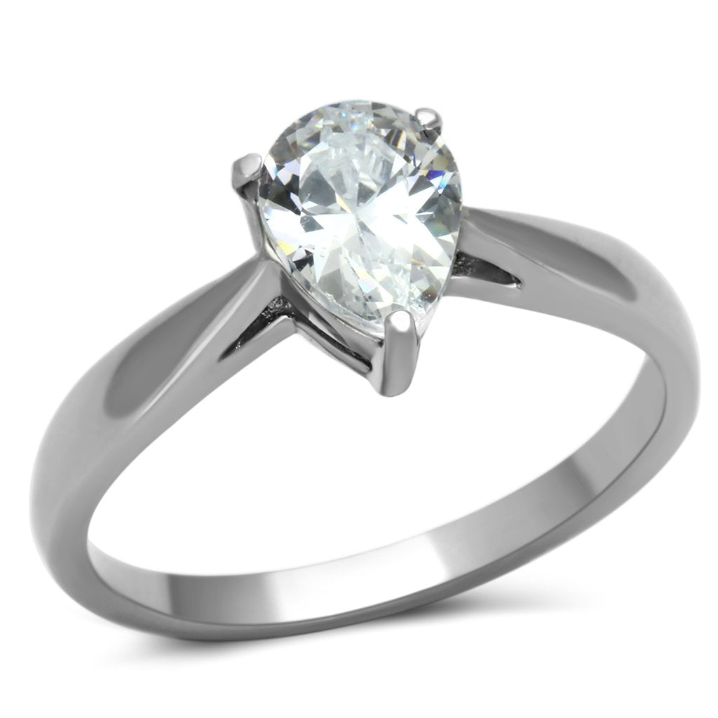 High polished (no plating) Stainless Steel Ring with AAA Grade CZ  in Clear