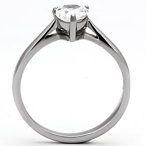 High polished (no plating) Stainless Steel Ring with AAA Grade CZ  in Clear