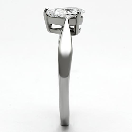 High polished (no plating) Stainless Steel Ring with AAA Grade CZ  in Clear