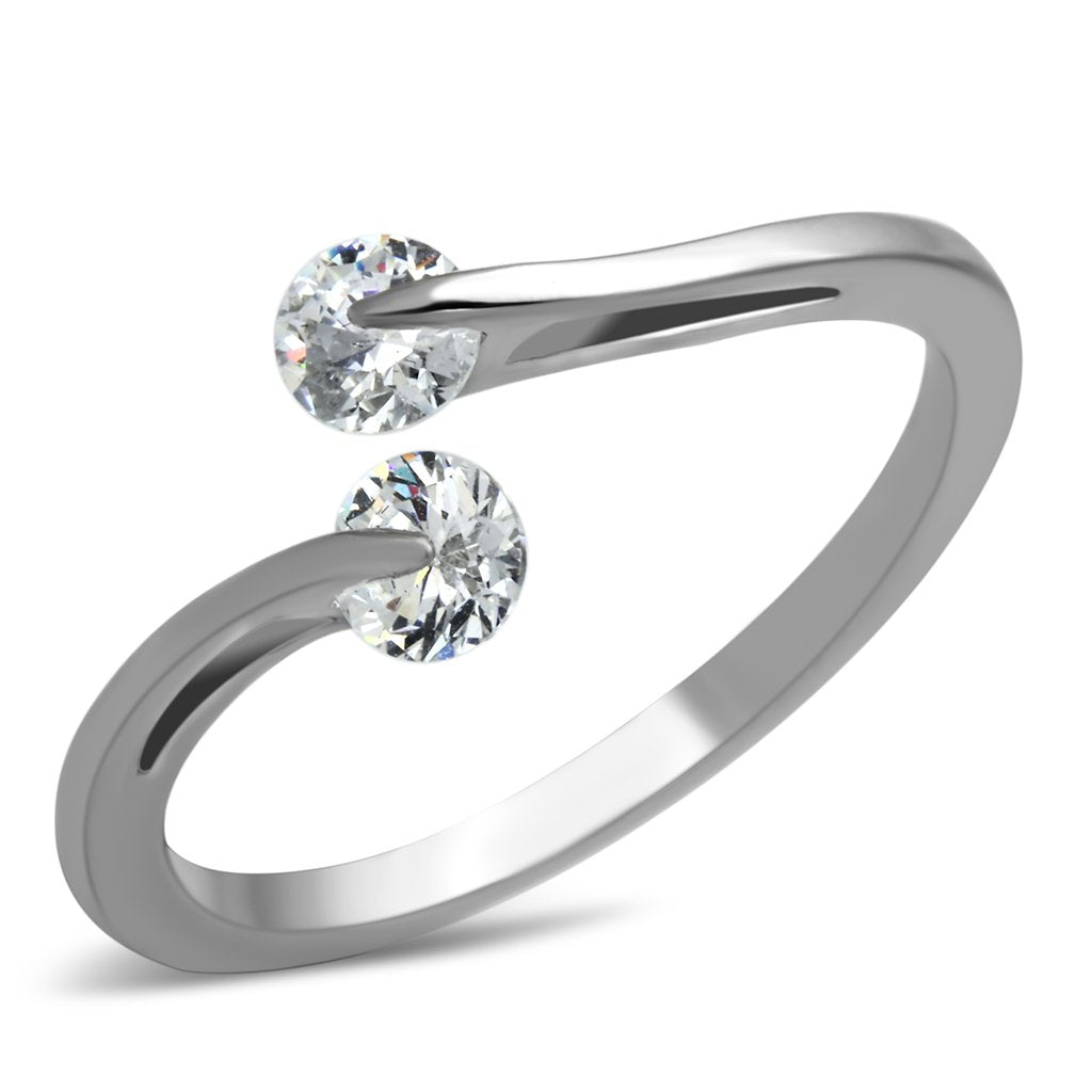 High polished (no plating) Stainless Steel Ring with AAA Grade CZ  in Clear