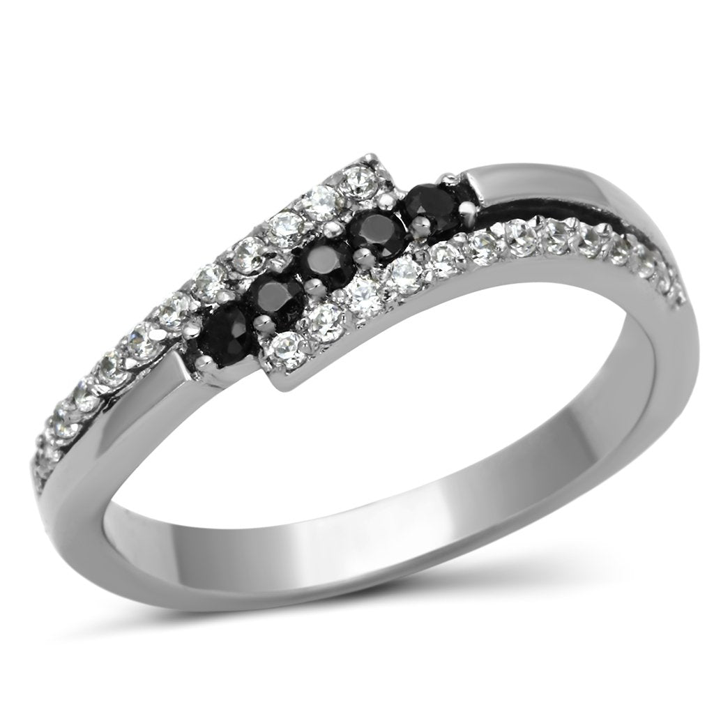 High polished (no plating) Stainless Steel Ring with AAA Grade CZ  in Black Diamond