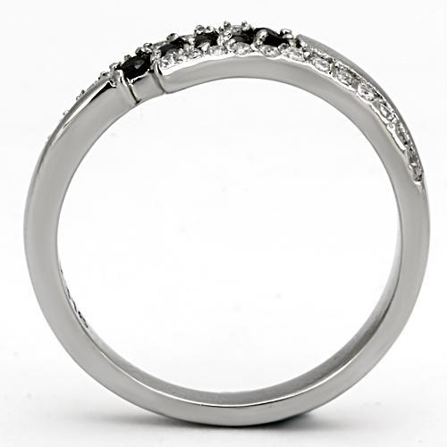 High polished (no plating) Stainless Steel Ring with AAA Grade CZ  in Black Diamond