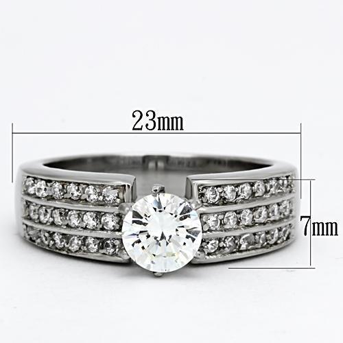 High polished (no plating) Stainless Steel Ring with AAA Grade CZ  in Clear