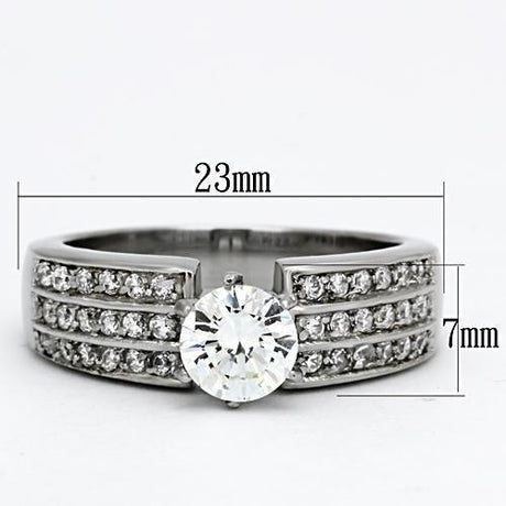 High polished (no plating) Stainless Steel Ring with AAA Grade CZ  in Clear