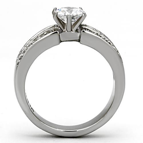 High polished (no plating) Stainless Steel Ring with AAA Grade CZ  in Clear