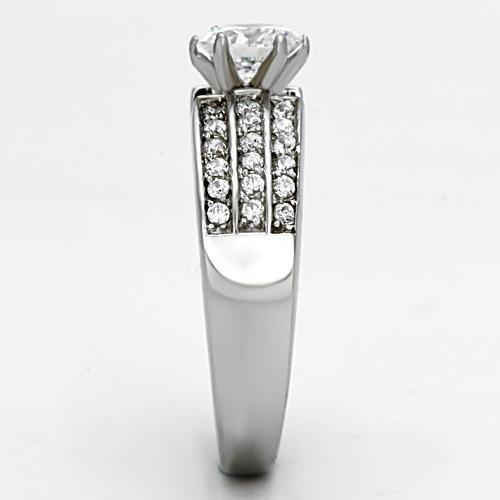 High polished (no plating) Stainless Steel Ring with AAA Grade CZ  in Clear