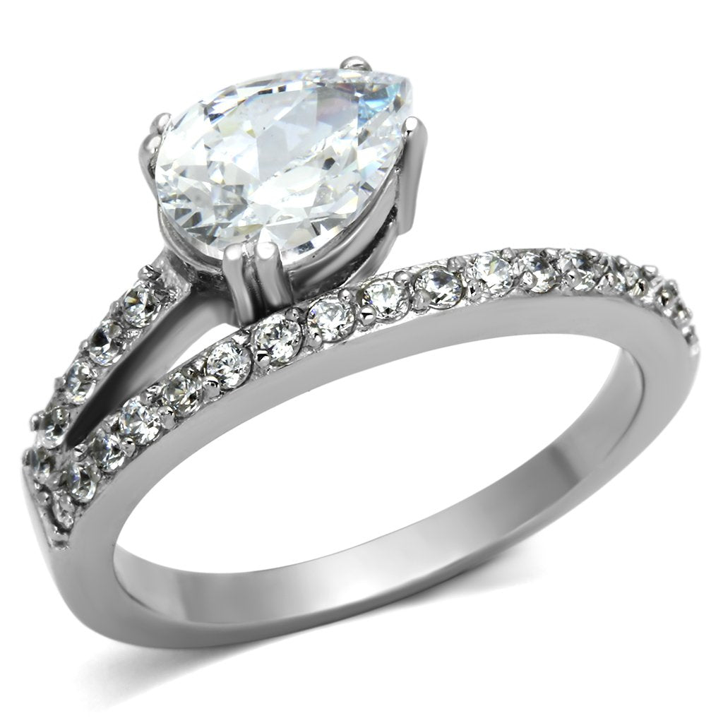 High polished (no plating) Stainless Steel Ring with AAA Grade CZ  in Clear