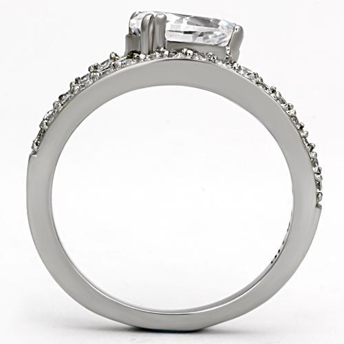 High polished (no plating) Stainless Steel Ring with AAA Grade CZ  in Clear
