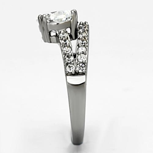 High polished (no plating) Stainless Steel Ring with AAA Grade CZ  in Clear