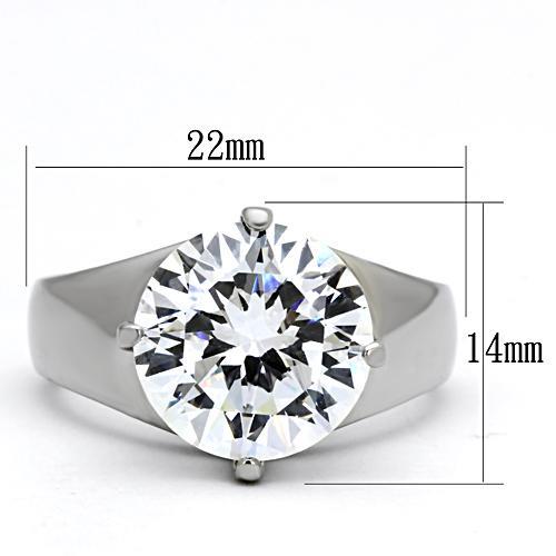 High polished (no plating) Stainless Steel Ring with AAA Grade CZ  in Clear