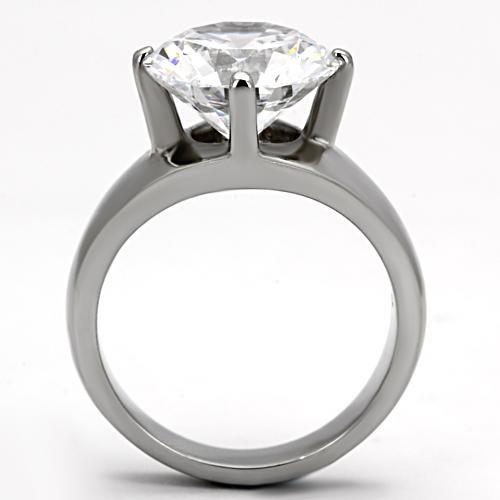 High polished (no plating) Stainless Steel Ring with AAA Grade CZ  in Clear