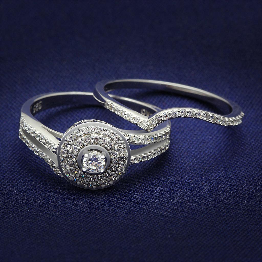 Rhodium 925 Sterling Silver Ring with AAA Grade CZ  in Clear