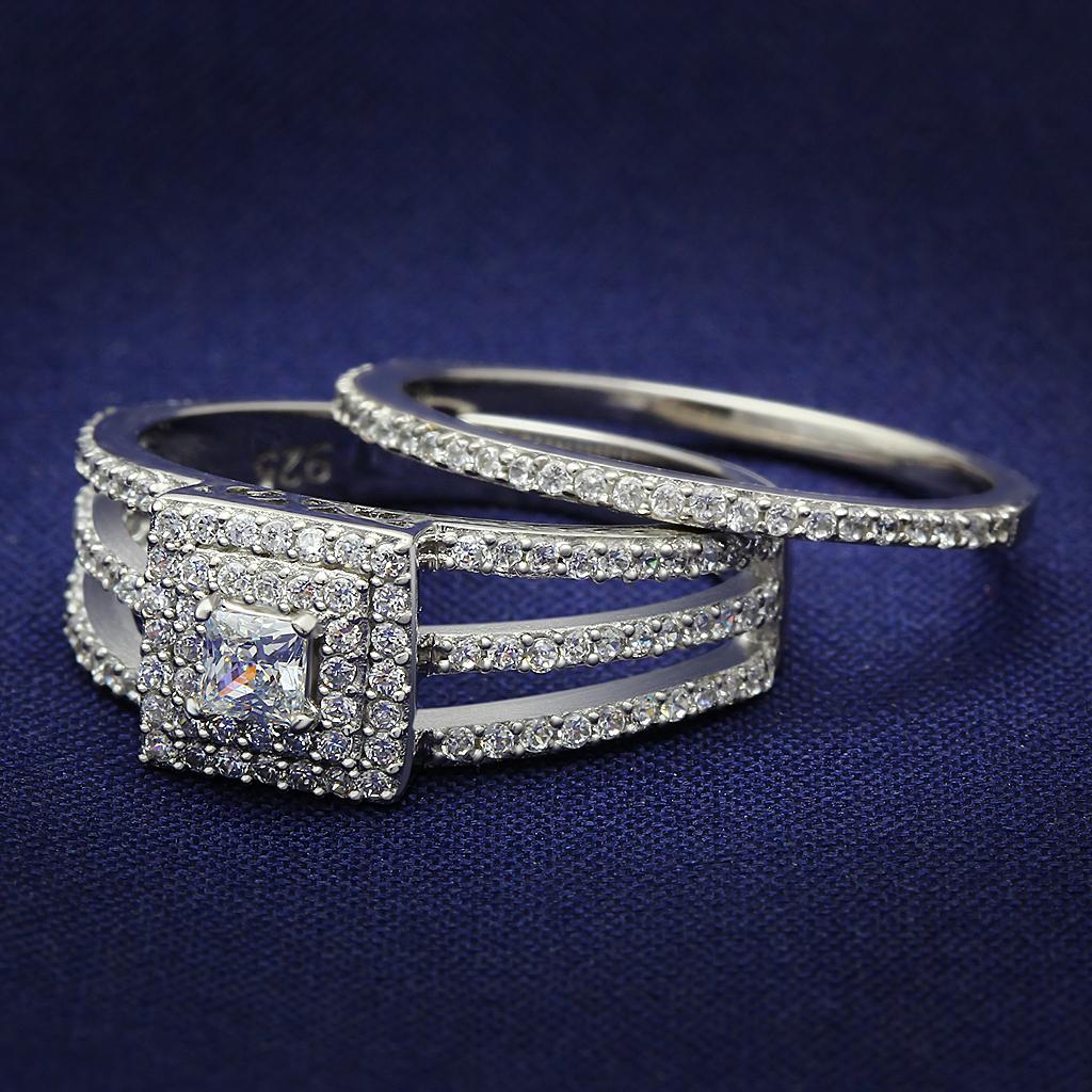 Rhodium 925 Sterling Silver Ring with AAA Grade CZ  in Clear