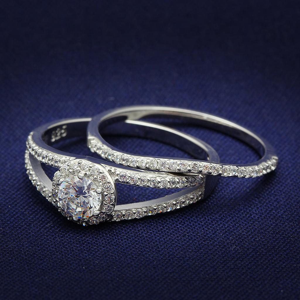 Rhodium 925 Sterling Silver Ring with AAA Grade CZ  in Clear