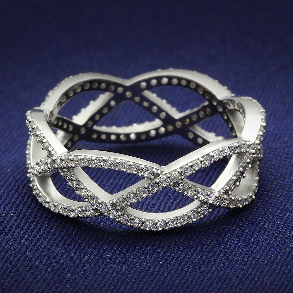 Rhodium 925 Sterling Silver Ring with AAA Grade CZ  in Clear