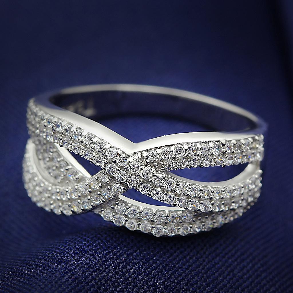 Rhodium 925 Sterling Silver Ring with AAA Grade CZ  in Clear