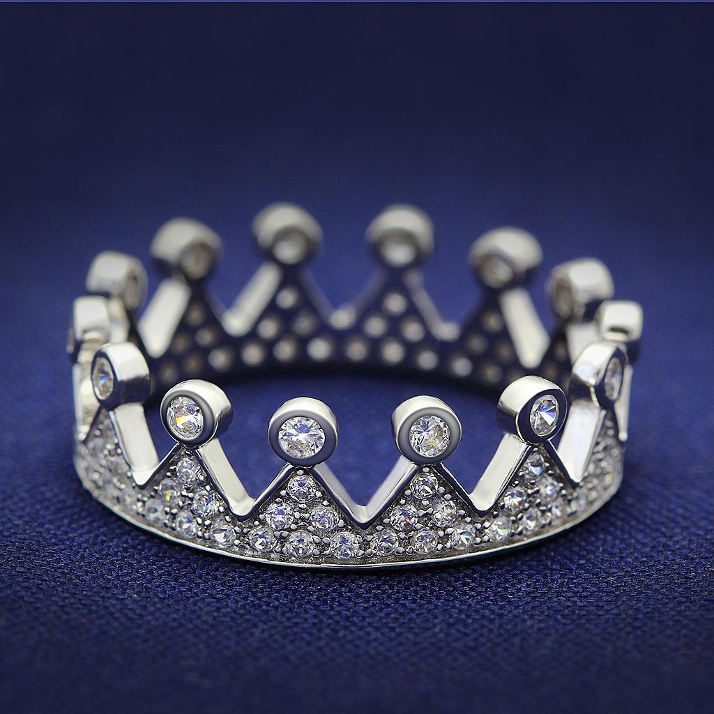 Rhodium 925 Sterling Silver Ring with AAA Grade CZ  in Clear