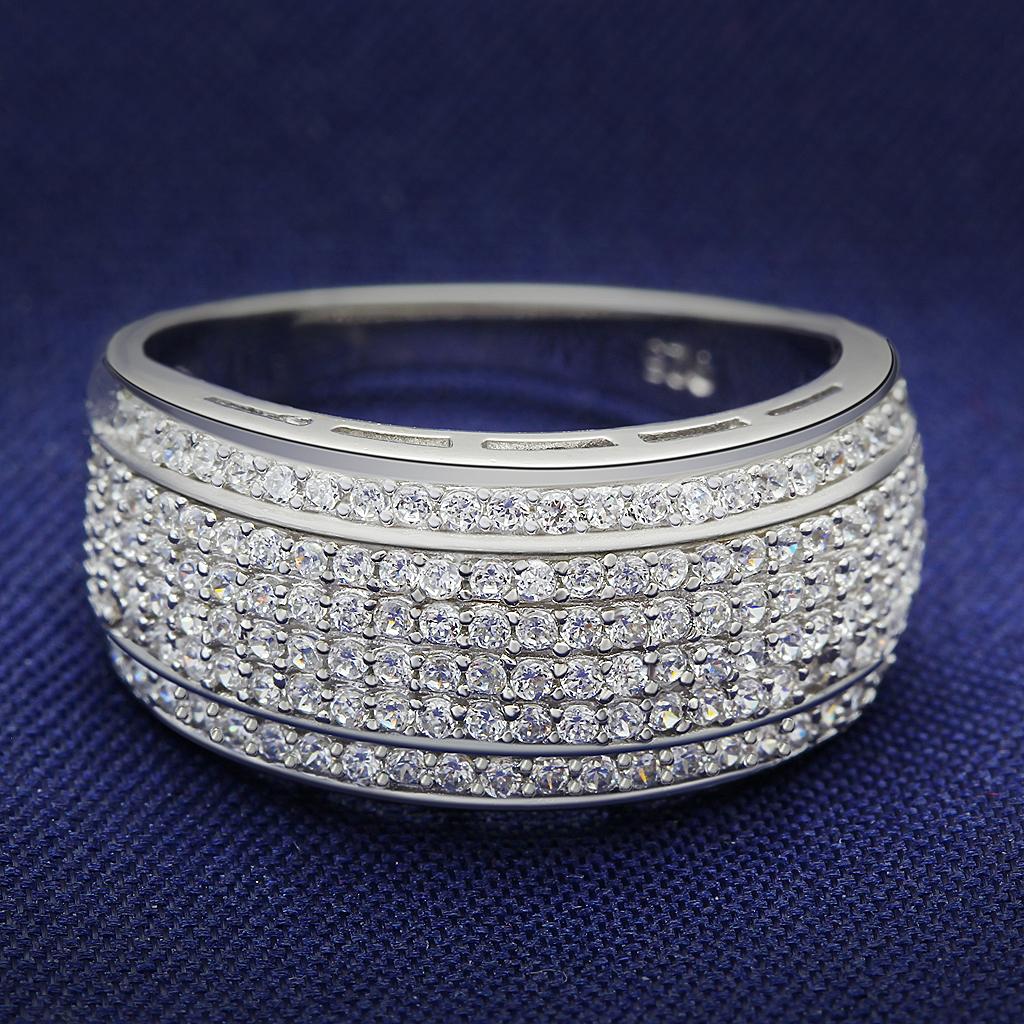 Rhodium 925 Sterling Silver Ring with AAA Grade CZ  in Clear