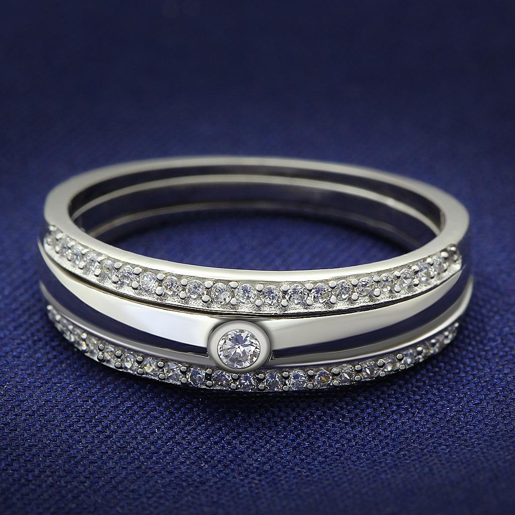 Rhodium 925 Sterling Silver Ring with AAA Grade CZ  in Clear