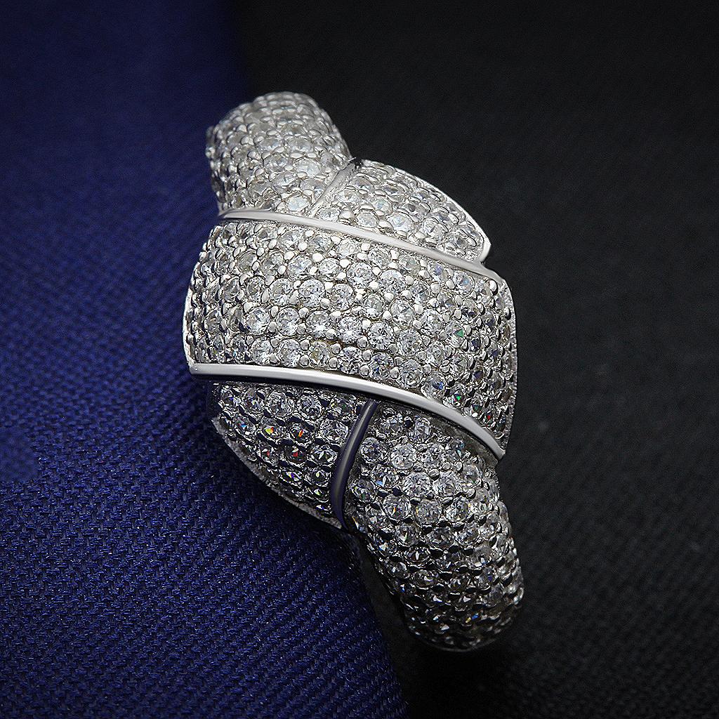 Rhodium 925 Sterling Silver Ring with AAA Grade CZ  in Clear