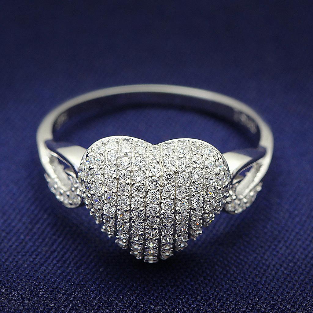 Rhodium 925 Sterling Silver Ring with AAA Grade CZ  in Clear