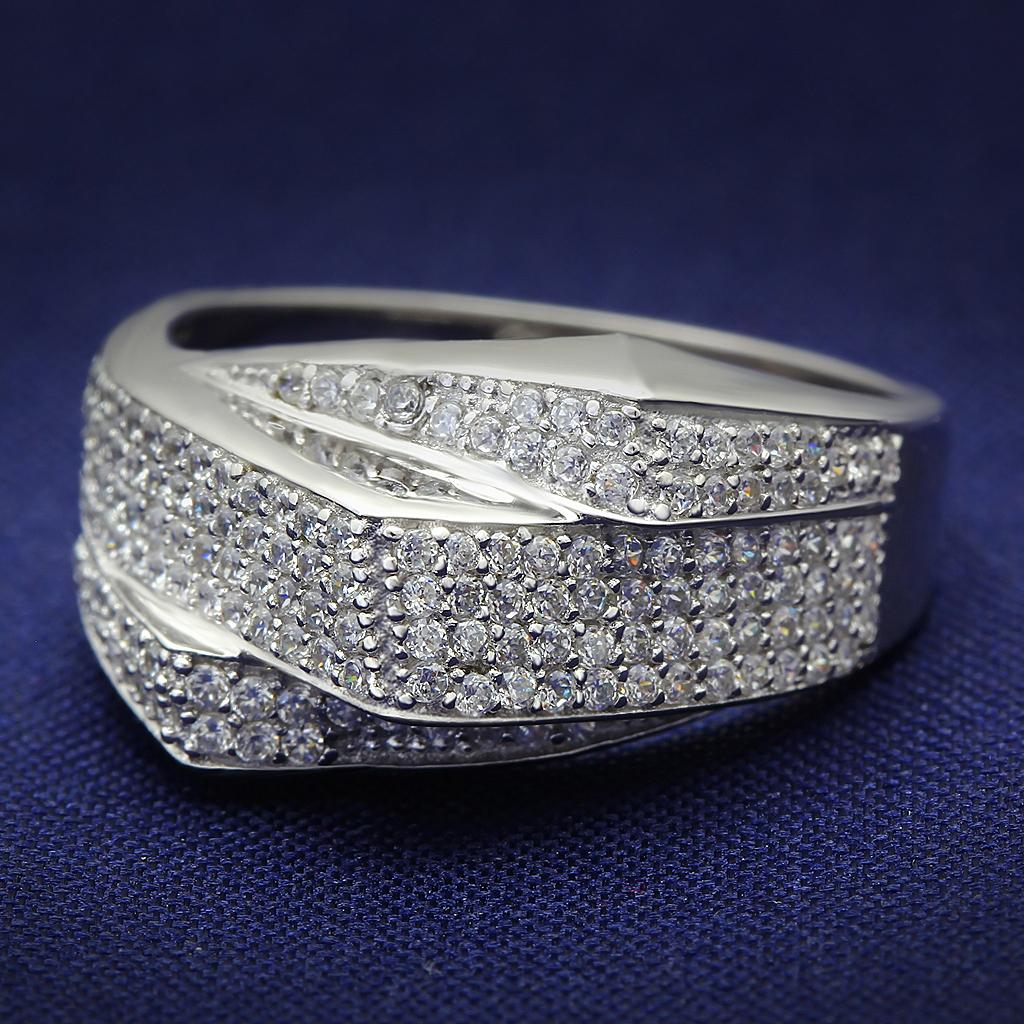Rhodium 925 Sterling Silver Ring with AAA Grade CZ  in Clear