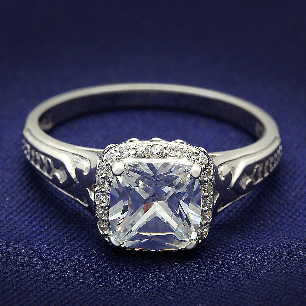 Rhodium 925 Sterling Silver Ring with AAA Grade CZ  in Clear