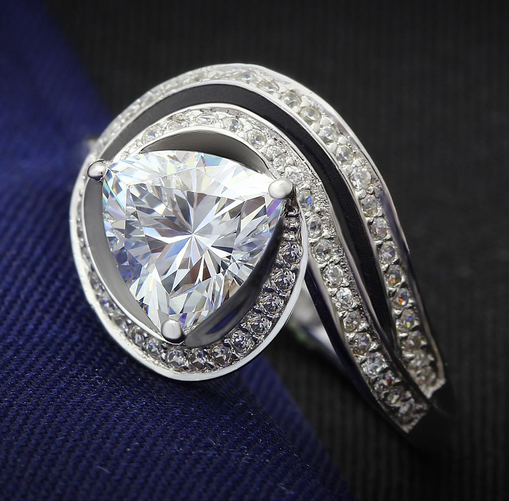 Rhodium 925 Sterling Silver Ring with AAA Grade CZ  in Clear