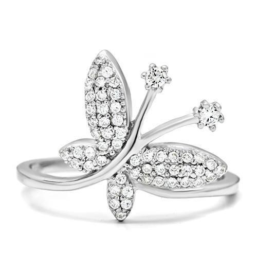 Rhodium 925 Sterling Silver Ring with AAA Grade CZ  in Clear