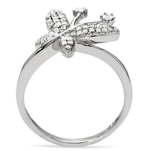 Rhodium 925 Sterling Silver Ring with AAA Grade CZ  in Clear