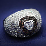 Rhodium + Ruthenium 925 Sterling Silver Ring with AAA Grade CZ  in Brown