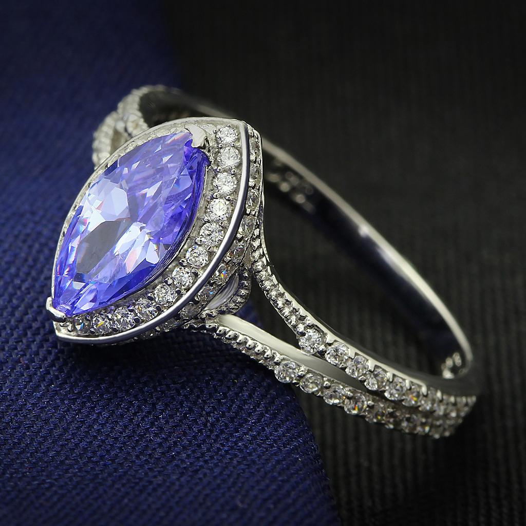 Rhodium 925 Sterling Silver Ring with AAA Grade CZ  in Tanzanite